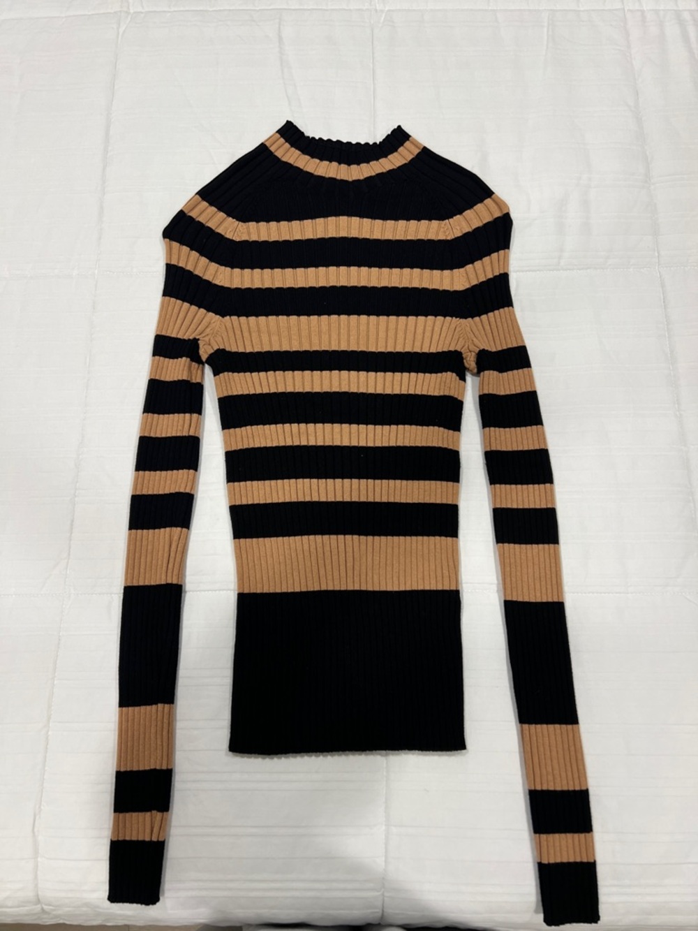 Zara Black and Tan Striped Ribbed Sweater
